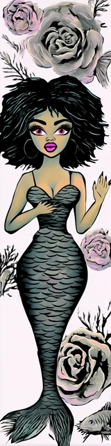 Free mermaid bookmark featuring a Black mermaid standing elegantly